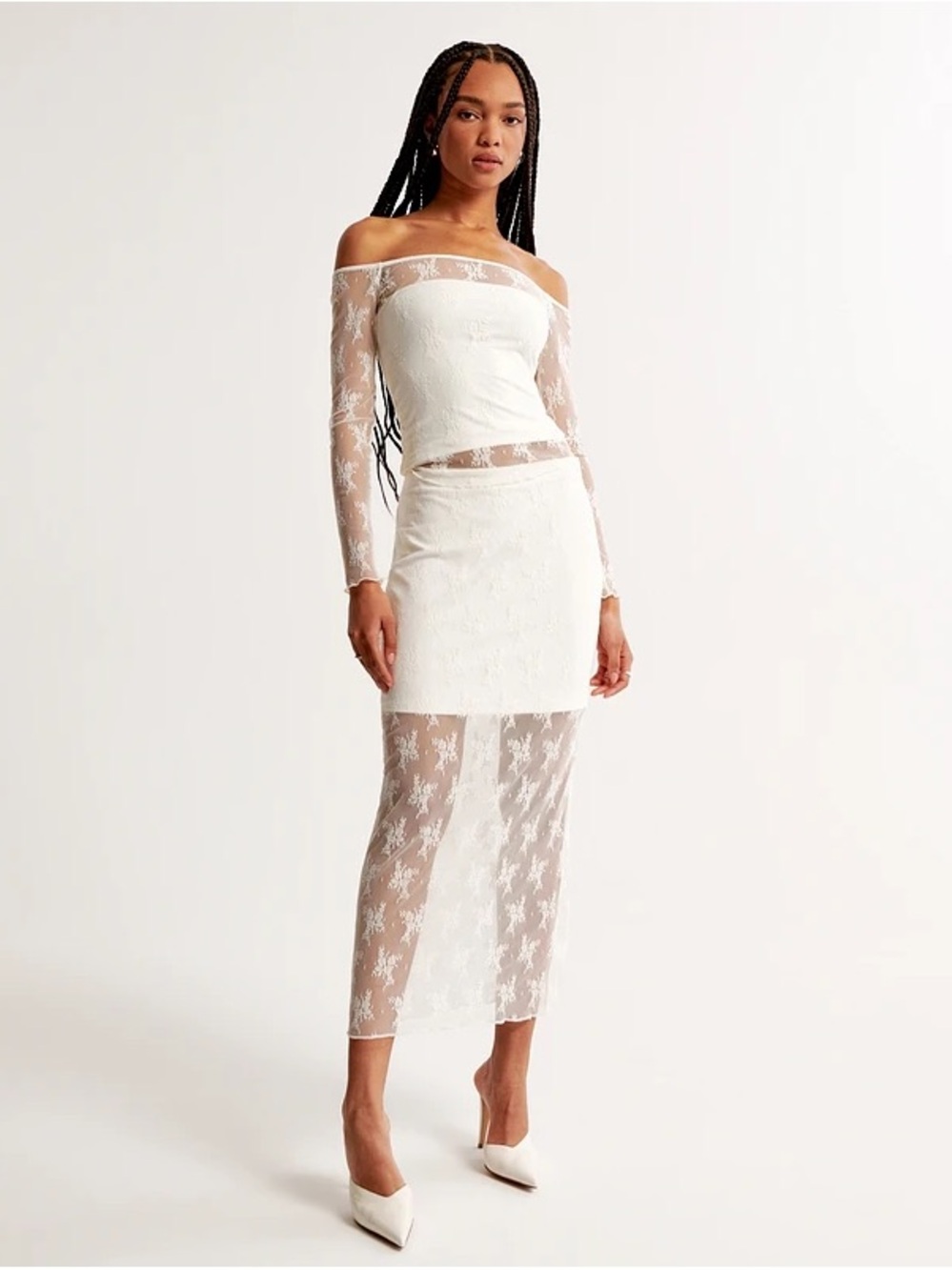Abercrombie & Fitch White Lace Midi Skirt XS Sheer Embroidered Bridal Coquette - Picture 7 of 11